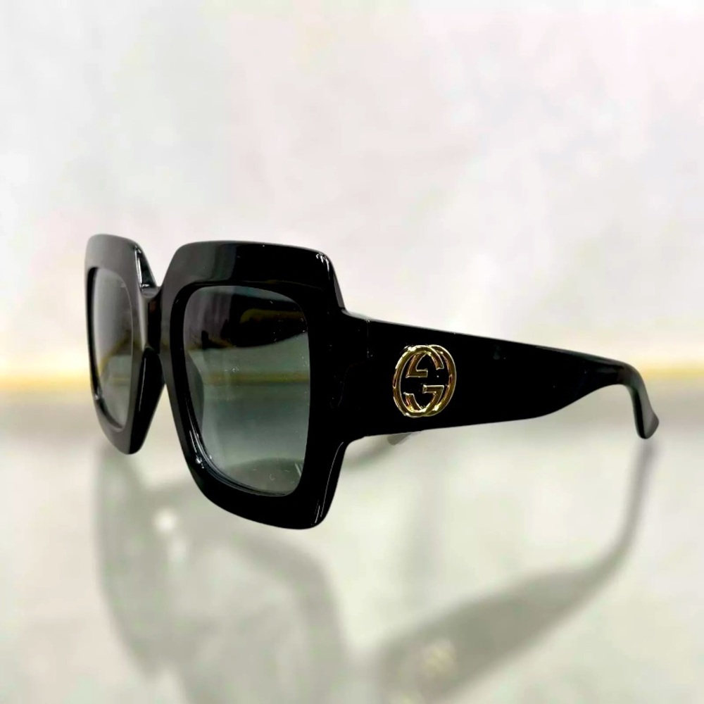 Gucci Sunglasses GG0141S 001 Black Optyl Frame Gold GG logo